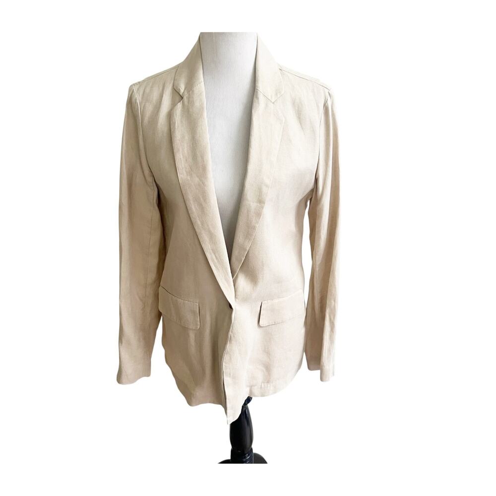 Quince Blazer Jacket Women's S Tan Linen Notched Lapel Single Vented One Button